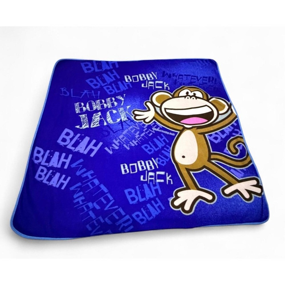 Bobby Jack Monkey Blue Plush Throw Blanket 51x46" Kids Y2K Character